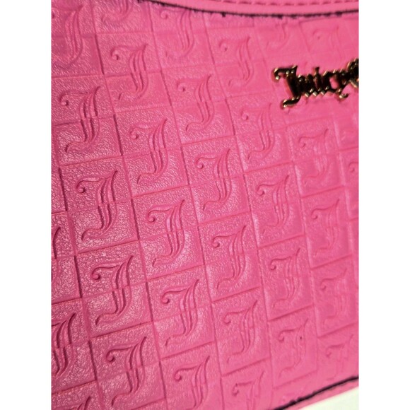 NWT Juicy Couture Pink Embossed Logo Crescent Shoulder Bag Gold Chain Charm - Picture 5 of 9